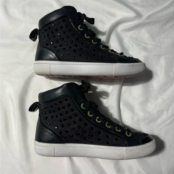 Ted Baker  Beatrin Hi-Top Sneakers Black Rhinestone Lace-up Size 6 - Picture 2 of 13